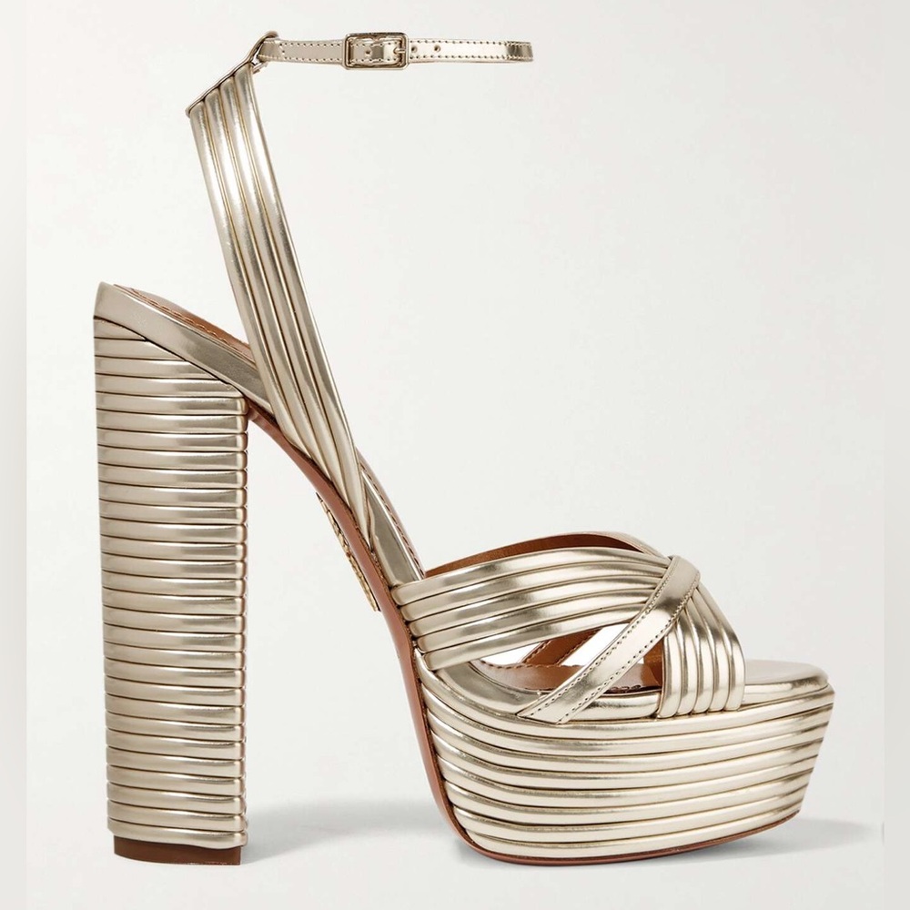 AQUAZZURA Sundance 140 metallic leather platform sandals
$1,085 38.5